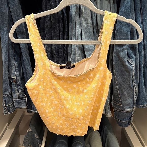 Forever 21 Tops - Forever 21 Yellow Floral Ribbed Crop Tank Top – Size M